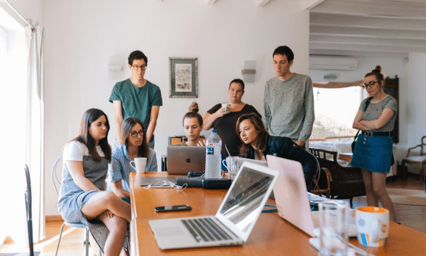 Team working together in an office